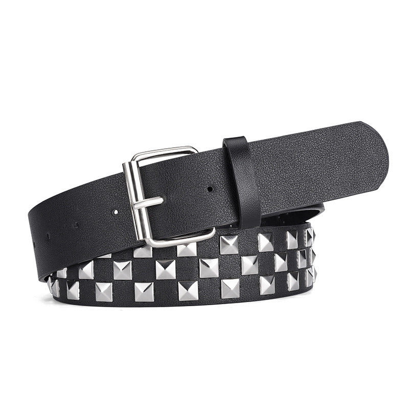 Decorative Rivet Wide Leather Belt