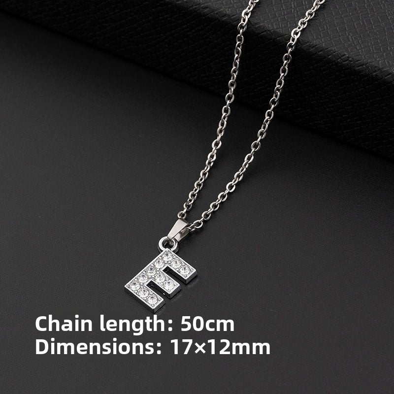 Stainless Steel Letter Necklace with Diamond Pendant