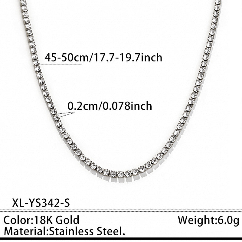 Stainless Steel Rhinestone Tennis Chain Necklace