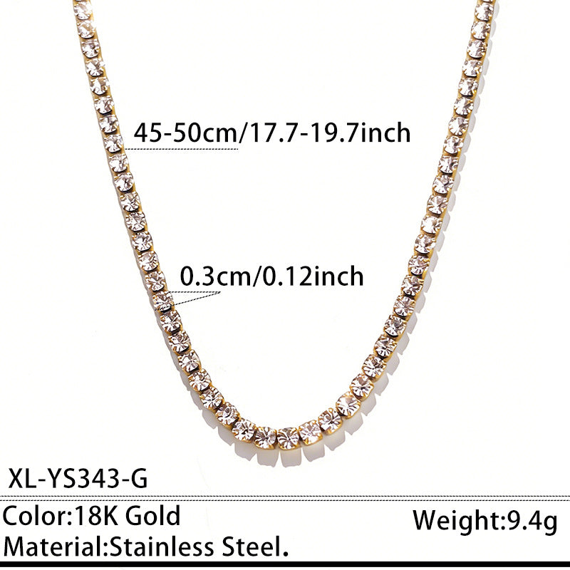 Stainless Steel Rhinestone Tennis Chain Necklace