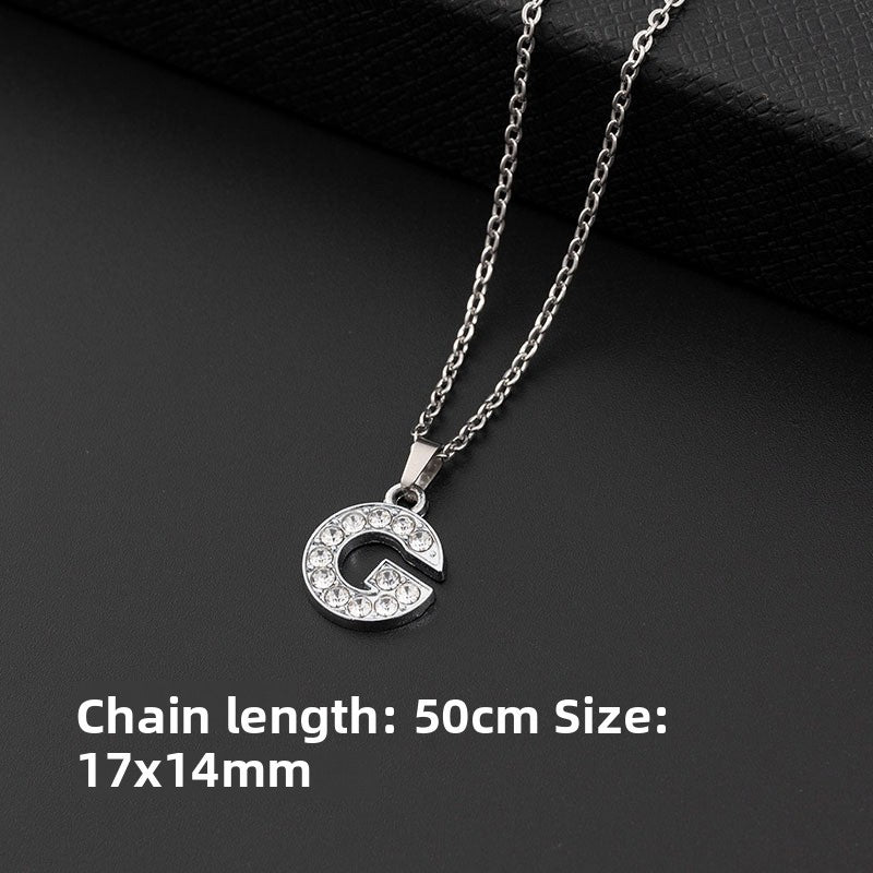 Stainless Steel Letter Necklace with Diamond Pendant