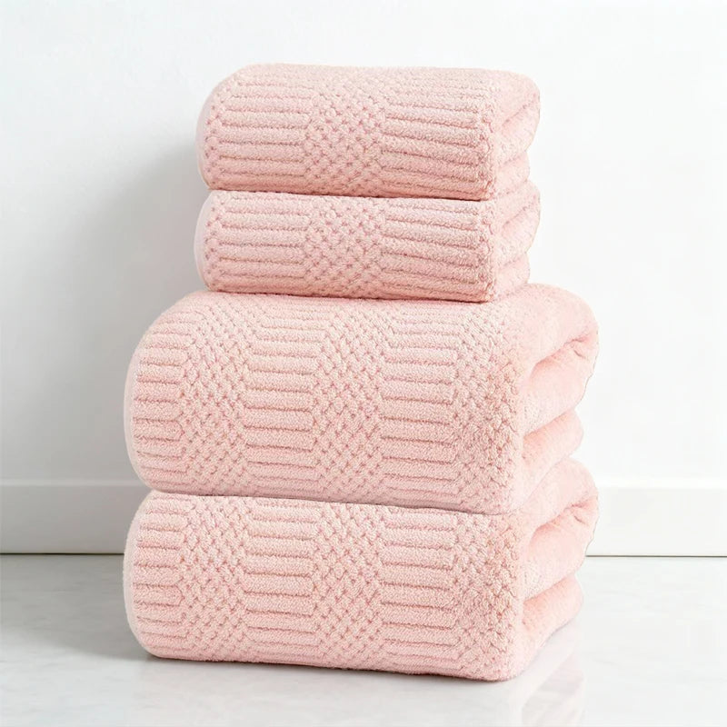 Coral Fleece Bath Towel Set , Bath Towel &Towel Ultra Soft with Geometric Texture, Super Absorbent Quick Dry for Home Daily Use
