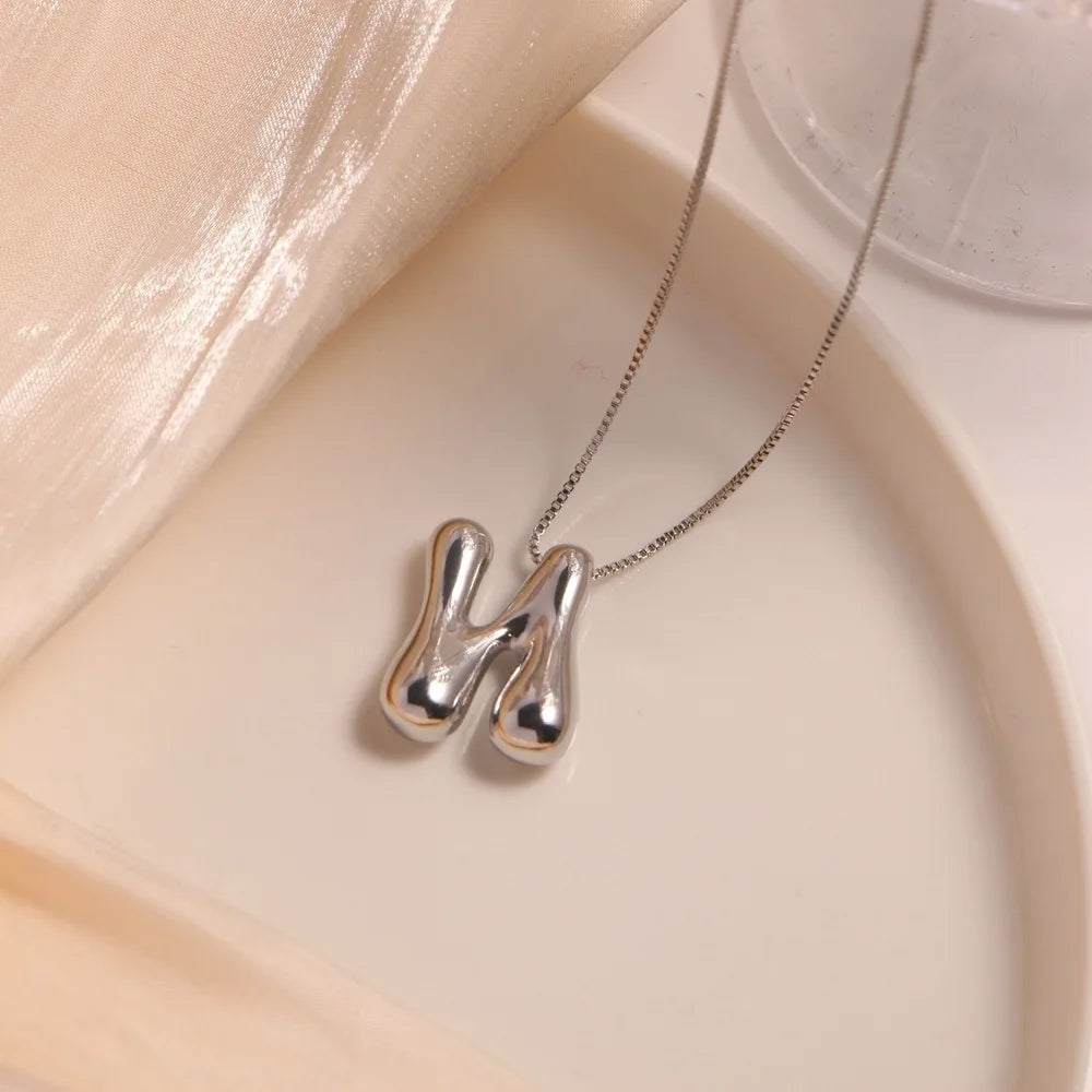 Creative A-Z Balloon Bubble Letter pendant Necklace for Women Silver Plated Chunky Initial Necklaces Jewelry Birthday Gift