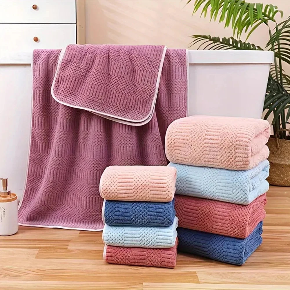 Coral Fleece Bath Towel Set , Bath Towel &Towel Ultra Soft with Geometric Texture, Super Absorbent Quick Dry for Home Daily Use