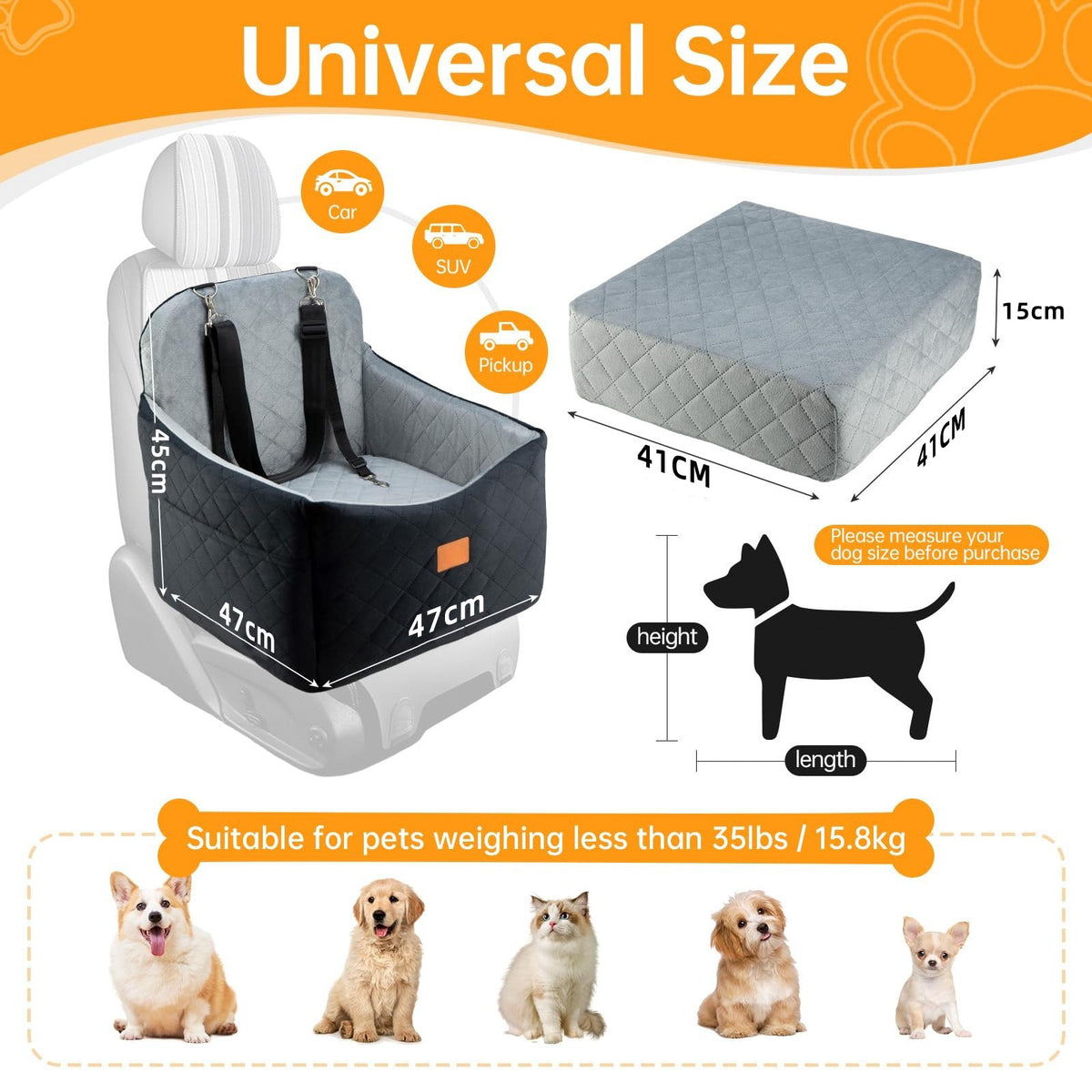 Washable Pet Car Bed with Elevated Bottom