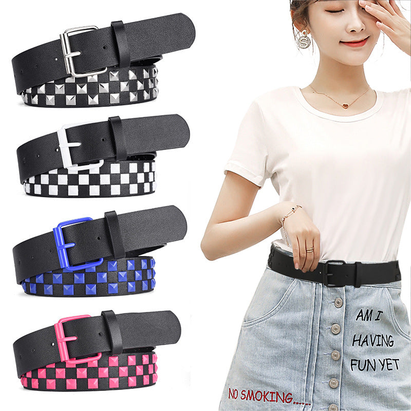Decorative Rivet Wide Leather Belt