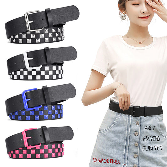Decorative Rivet Wide Leather Belt