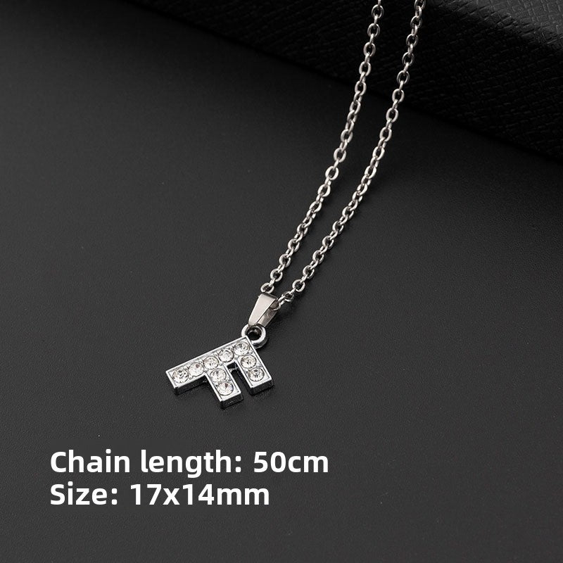 Stainless Steel Letter Necklace with Diamond Pendant