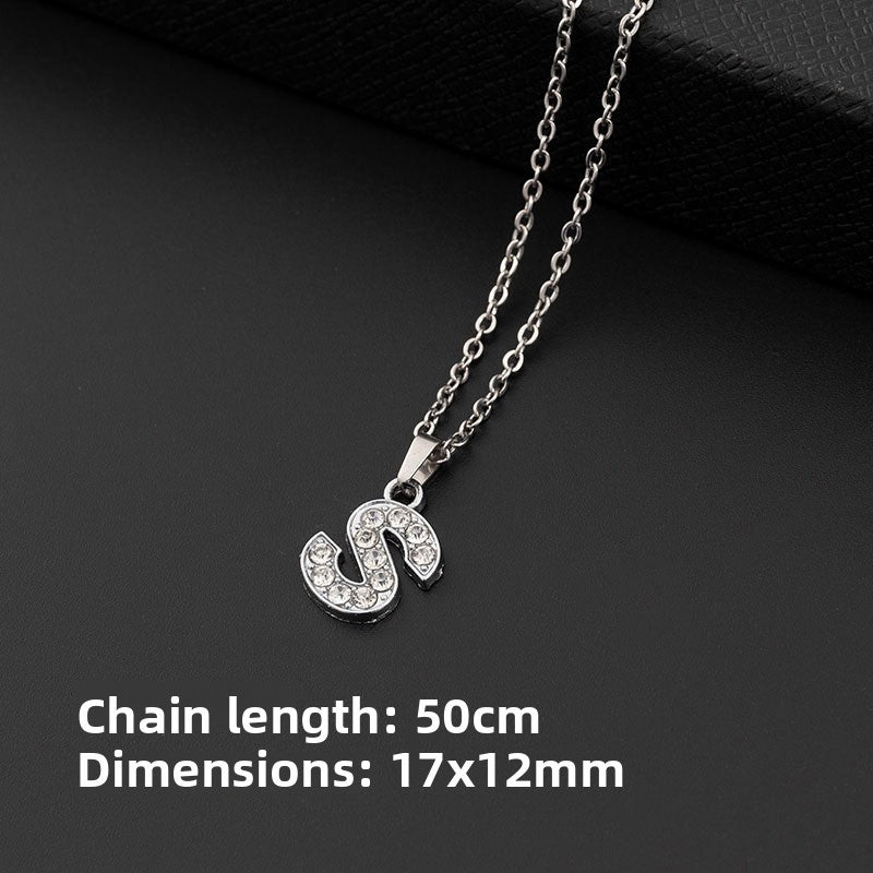 Stainless Steel Letter Necklace with Diamond Pendant