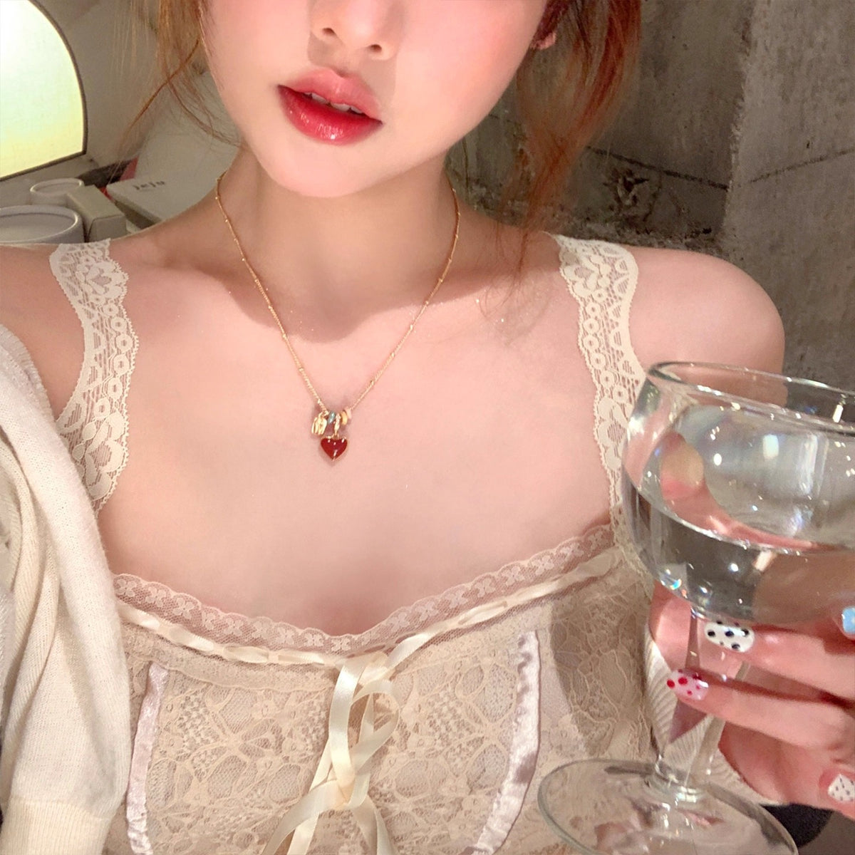 Red Glaze Heart Pendant Necklace