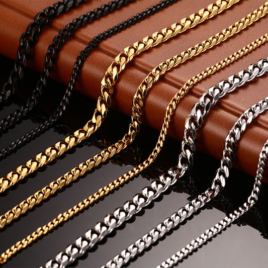 Simple Stainless Steel Six-Sided Cuban Chain Necklace Hip Hop Jewelry