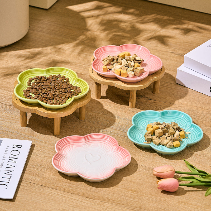 Ceramic Pet Bowl Cute Cat Snack Canned Plate High Foot Neck ProtectionBowl