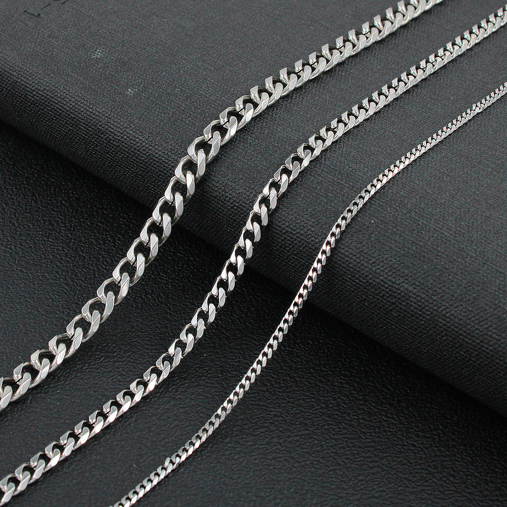 Simple Stainless Steel Six-Sided Cuban Chain Necklace Hip Hop Jewelry