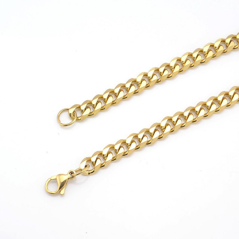 Simple Stainless Steel Six-Sided Cuban Chain Necklace Hip Hop Jewelry