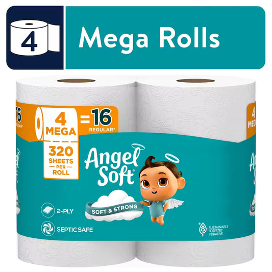 2-Ply Toilet Paper 4 Mega Rolls 320 Sheets Per Roll Soft Bathroom Tissue