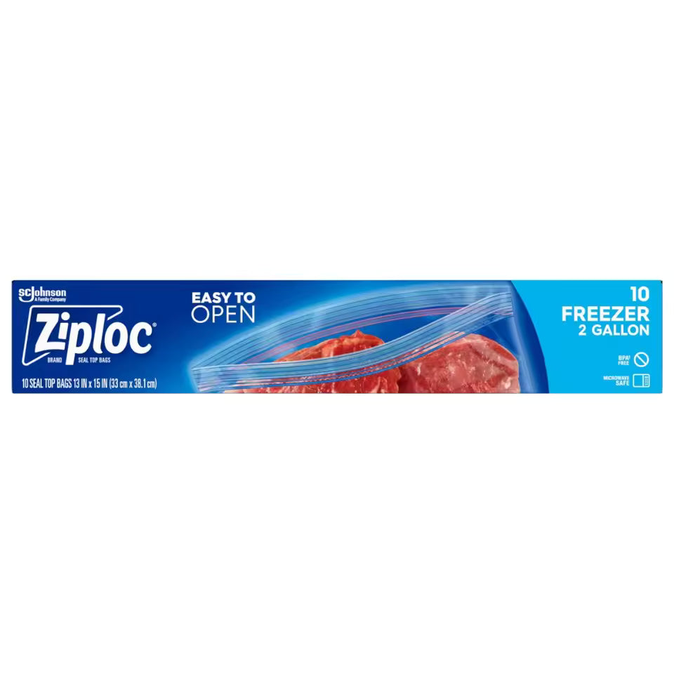 Two Gallon Freezer Bags for Food Storage and Meal Prep - 10ct: Double Seal Lock, BPA-Free, Protects Against Freezer Burn
