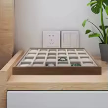 24 Slots Walnut Grain Watch Tray, Semi Open Watch Organizer with Removable Cushions, Jewelry Display Storage Box for Watches Rings
