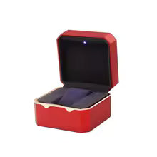 Luxury Octagon Flannel Watch Jewelry Case with LED Light Single Watch Case Jewelry Display Storage Gift Protective Box