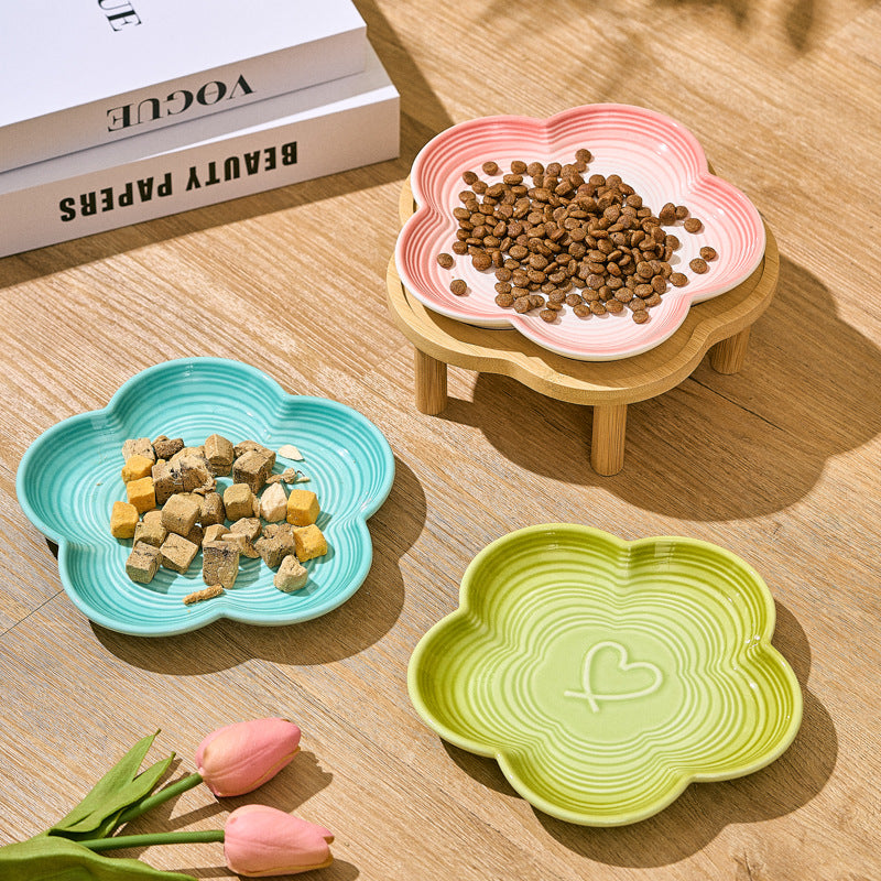 Ceramic Pet Bowl Cute Cat Snack Canned Plate High Foot Neck ProtectionBowl