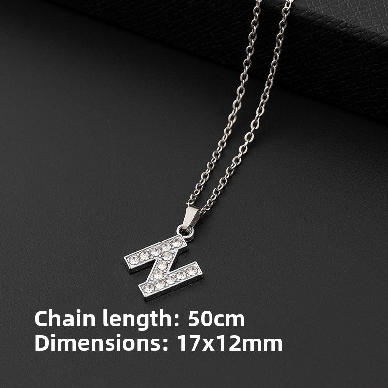 Stainless Steel Letter Necklace with Diamond Pendant