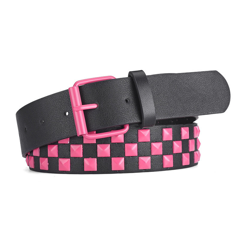 Decorative Rivet Wide Leather Belt