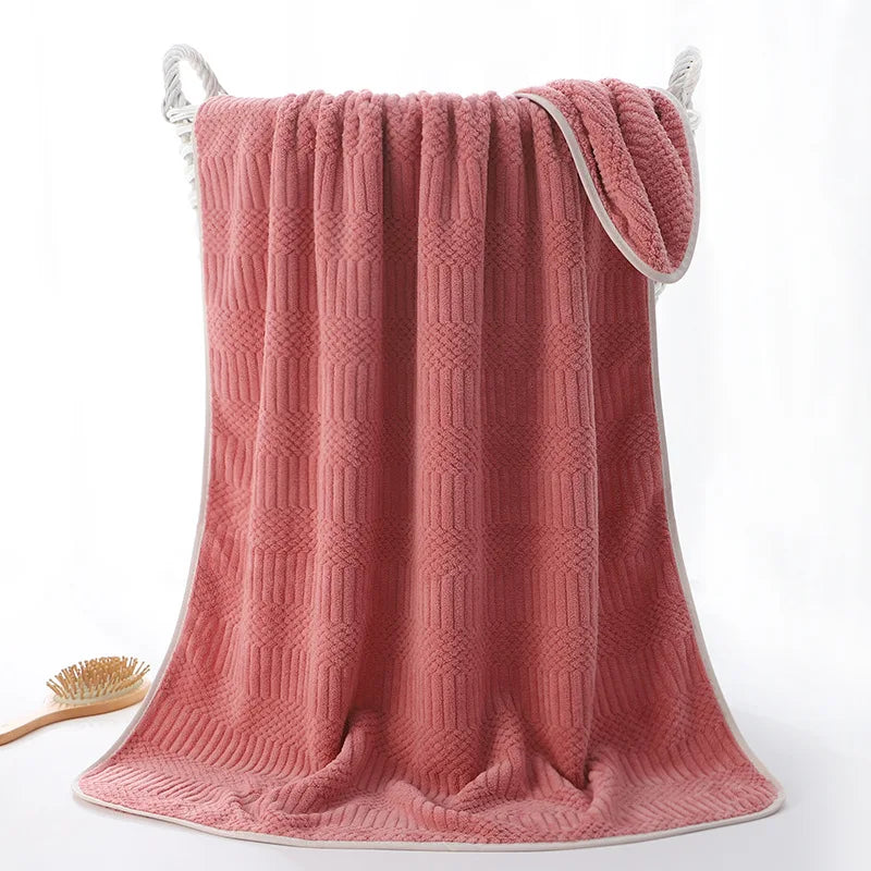 Coral Fleece Bath Towel Set , Bath Towel &Towel Ultra Soft with Geometric Texture, Super Absorbent Quick Dry for Home Daily Use