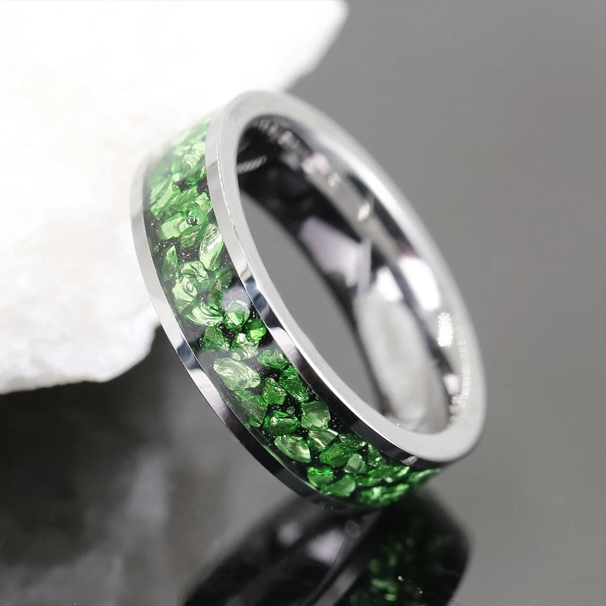 6MM Green Crystal tungsten ring for man anillos bague homme pareja de compromiso fashion jewelry wedding bands engagement rings