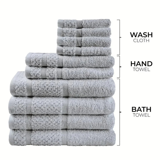 10pcs Bath Towel Set 4pcs Bath Towels&2pcs Hand Towels&4pcs Washcloths Solid Color Cotton Towels Absorbent Quick-drying