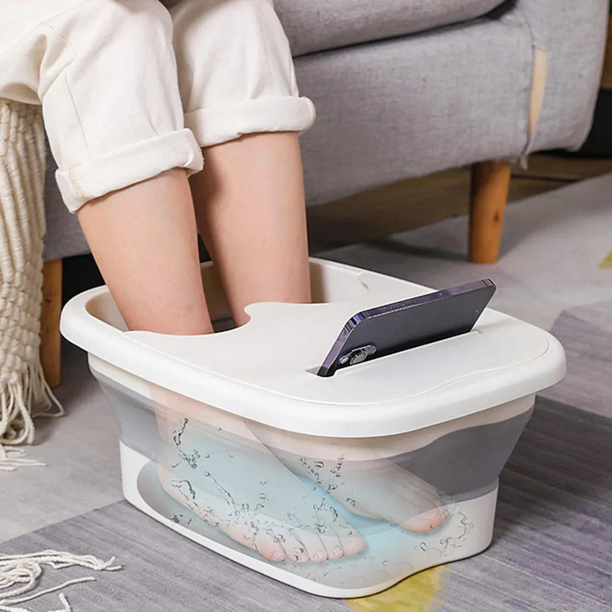 1pc Portable Foldable Foot Bath Basin – Relaxing Foot Spa with Built-in Massager – Deep Soak for Ultimate Comfort