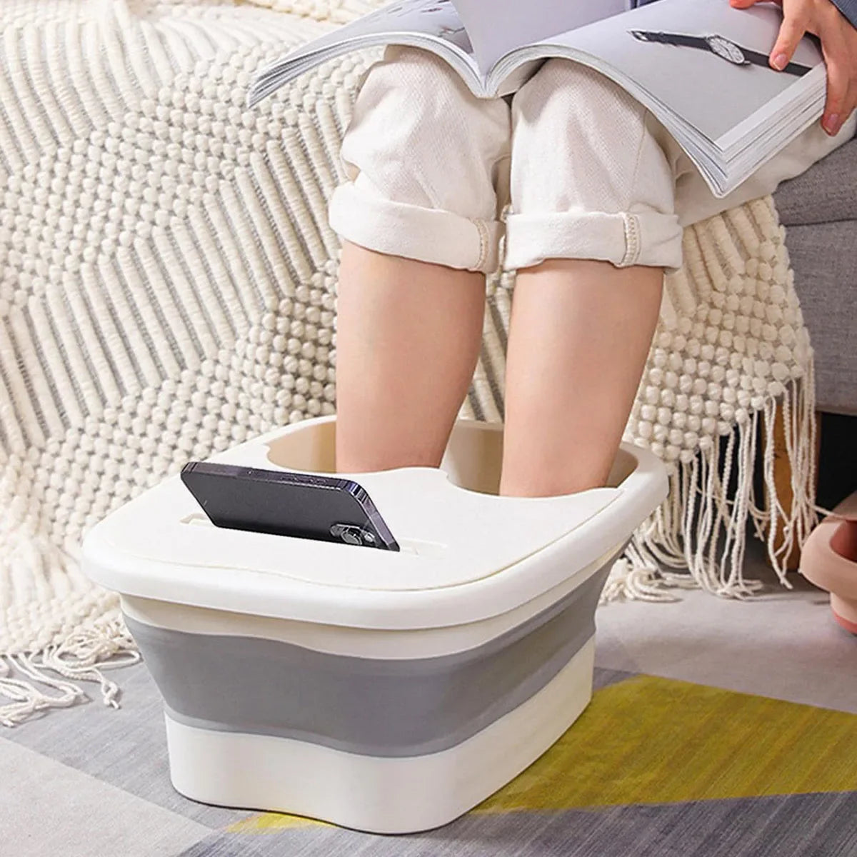 1pc Portable Foldable Foot Bath Basin – Relaxing Foot Spa with Built-in Massager – Deep Soak for Ultimate Comfort