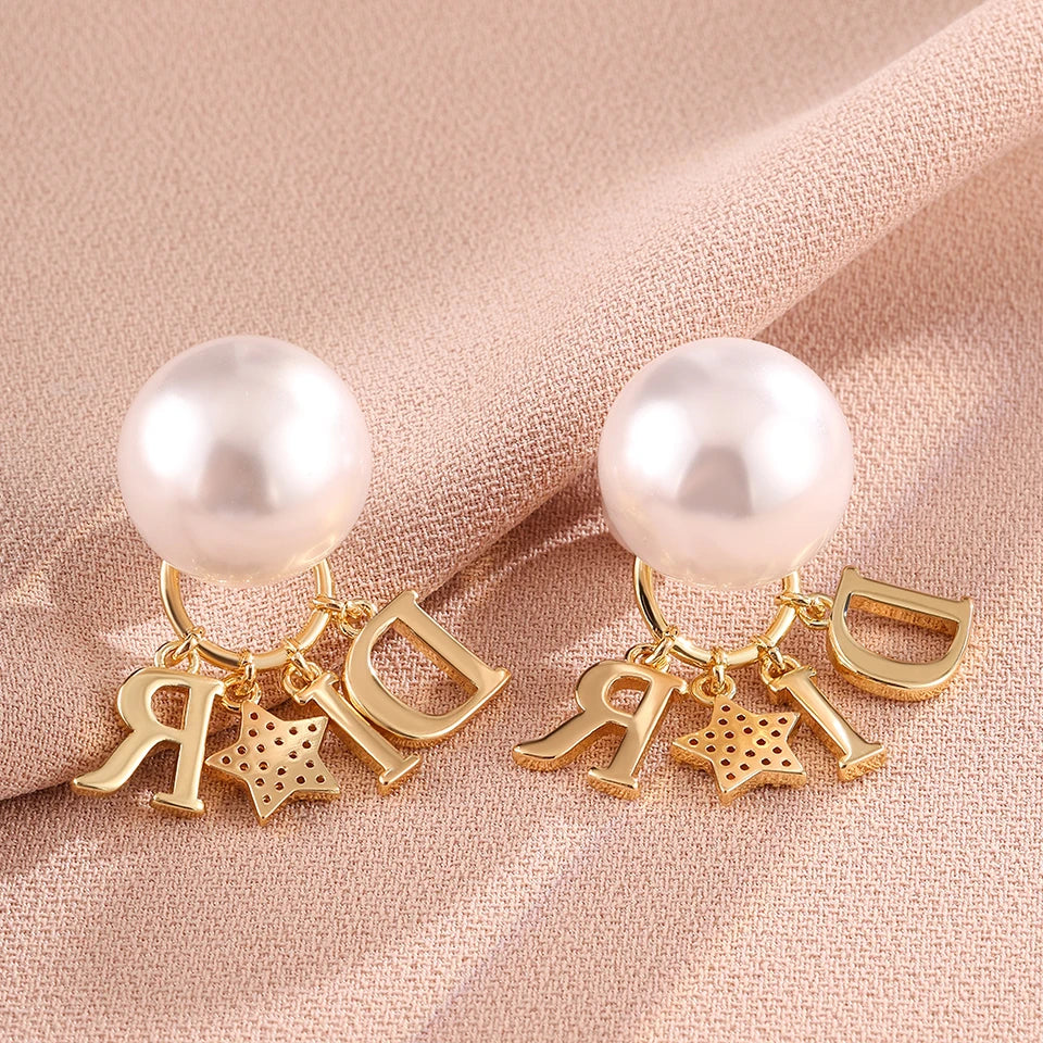 Elegant Business Pearl & Star Stud Earrings for Women Fashionable Travel Banquet Party Jewelry Accessory