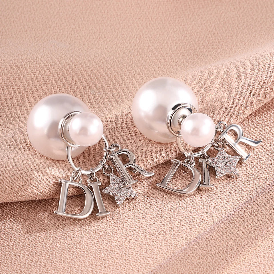 Elegant Business Pearl & Star Stud Earrings for Women Fashionable Travel Banquet Party Jewelry Accessory