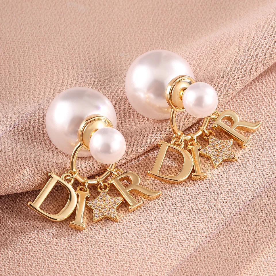 Elegant Business Pearl & Star Stud Earrings for Women Fashionable Travel Banquet Party Jewelry Accessory