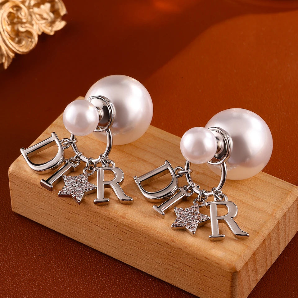Elegant Business Pearl & Star Stud Earrings for Women Fashionable Travel Banquet Party Jewelry Accessory
